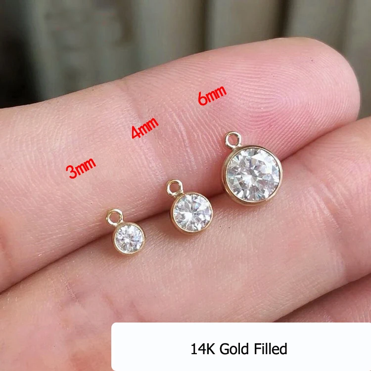 14K Gold Filled Jewelry Charm Diamond Zircon Stone charms For Necklace Jewelry Making