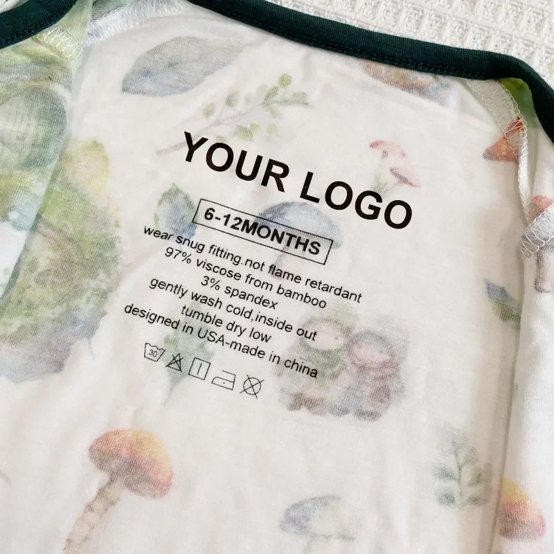 Wholesale Custom Printed Baby Clothes Bamboo Fiber Viscose Spandex Baby Romper Zipper Designers Label Logo Boutique Clothing