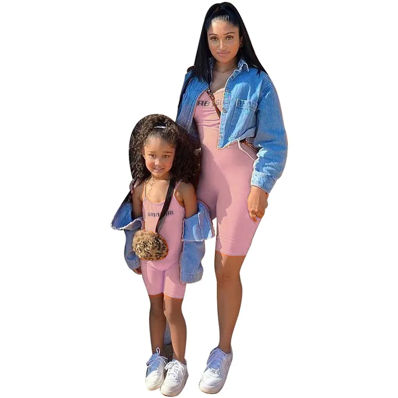 Solid Color Baby Girl Mommy And Daughter Matching Sets Family Matching Outfits Mommy And Me Clothing Summer Outfits