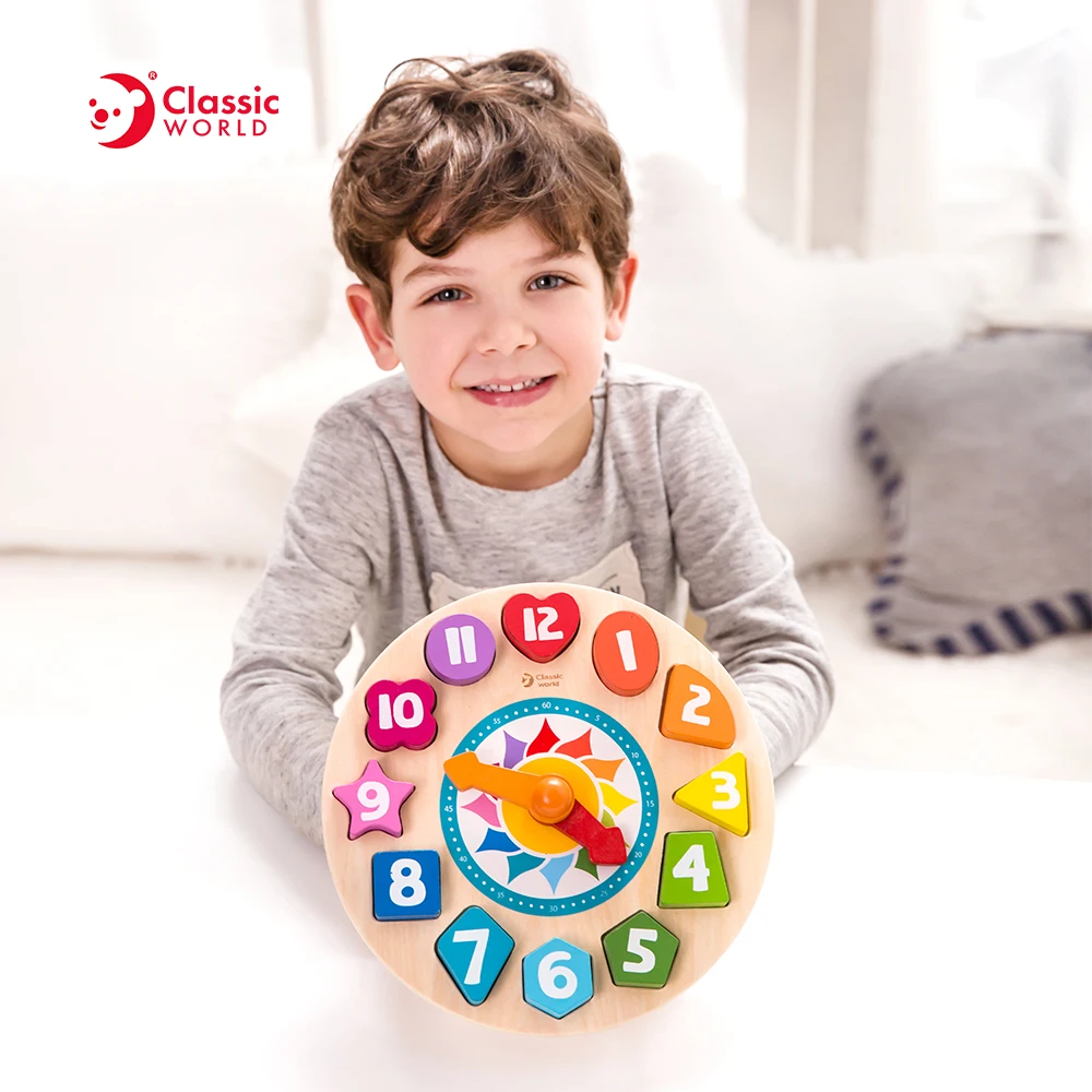 Wholesale New Fashion Toddler Toys Educational Alarm Wooden Clock Puzzle