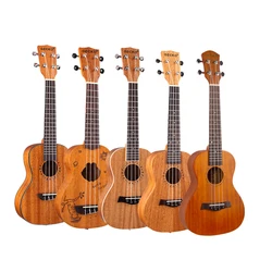 Oem custom high quality instrument guitar ukelele 21 23 26 30 inch soprano concert tenor baritone 4 string mahogany wood ukulele