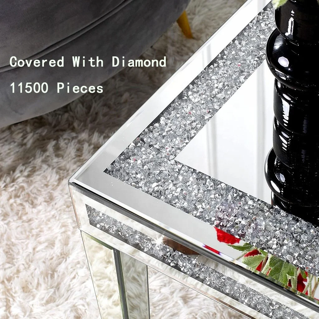 Belleworks Mirror Furniture Glass Rectangle End Table Diamond Tea Center Table Luxury Mirrored Coffee Table For Living Room