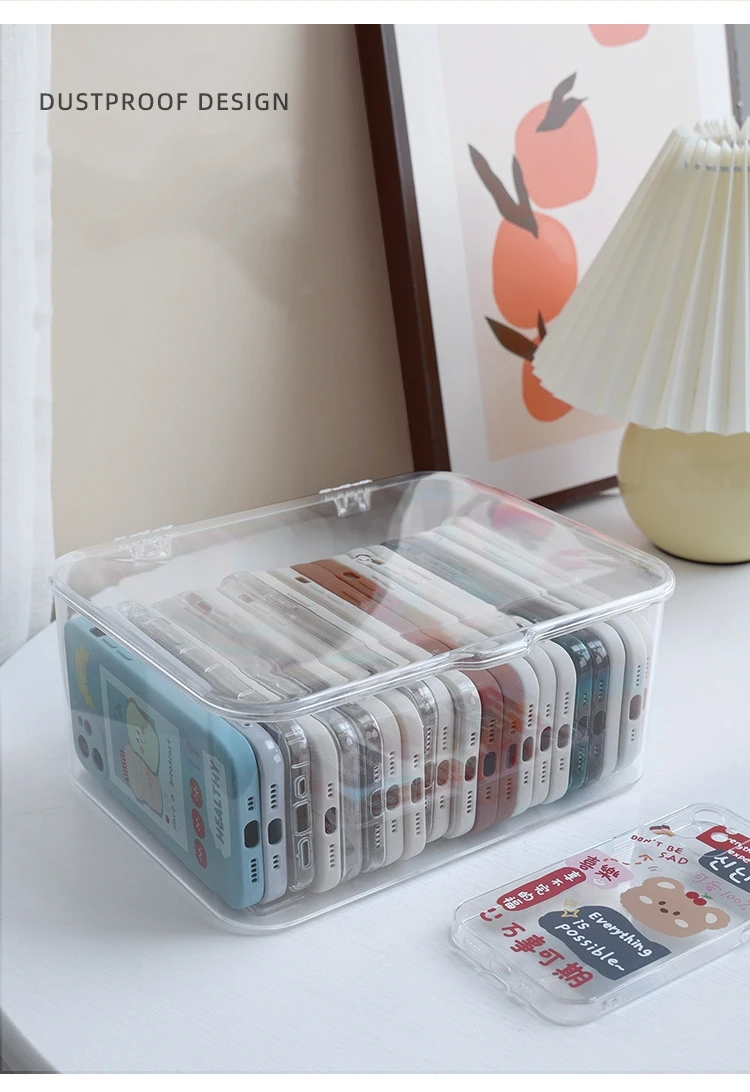 Clamshell Type Dustproof Transparent Storage Box Large Capacity Desktop Debris Arrangement Mobile Phone Storage Cabinet