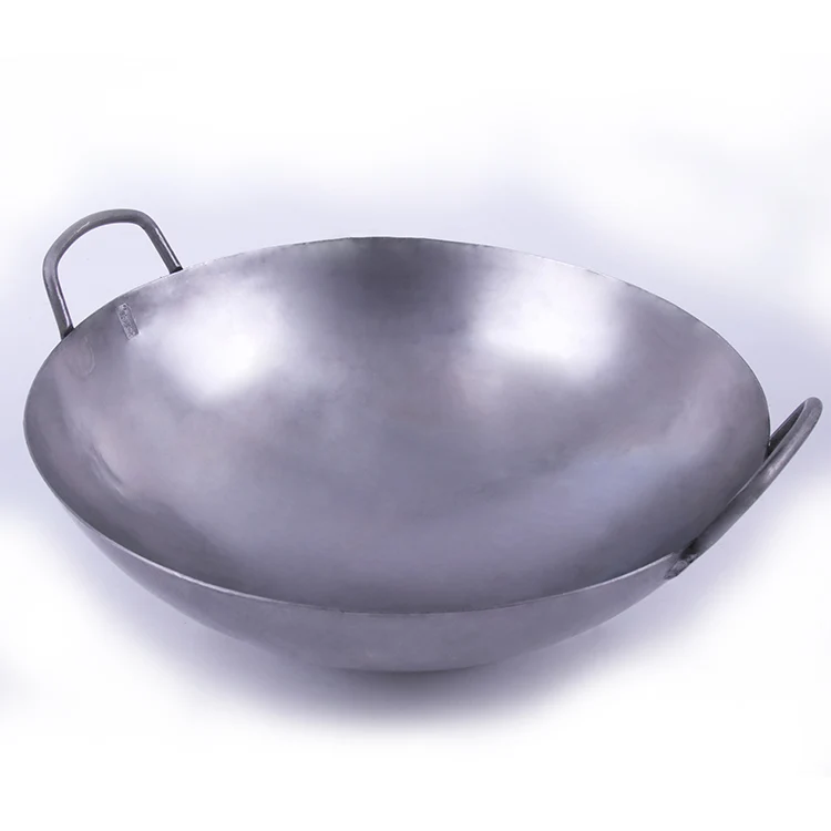 Chenzhiji Traditional Hand Hammered Wok Uncoated Pot Household Double Ear Round Bottom Chinese Iron Wok