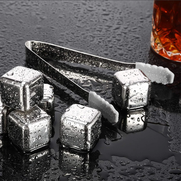 China Factory Wholesale Custom Logo 304 Stainless Steel Ice Cubes for Bar Whiskey Chilling Stones Metal Ice Cube