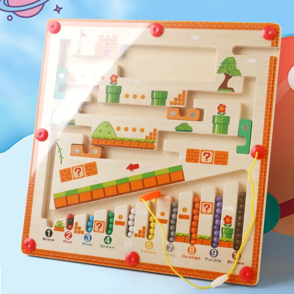 ET Hot Selling Wooden Magnetic Maze Puzzle For Kids Magnetic Toy Kindergarten Toys Educational Magnetic Color And Number Maze