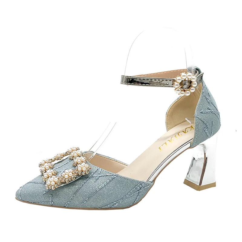 
 Женские свадебные туфли на высоком каблуке, элегантные босоножки с жемчужным украшением, 2021  