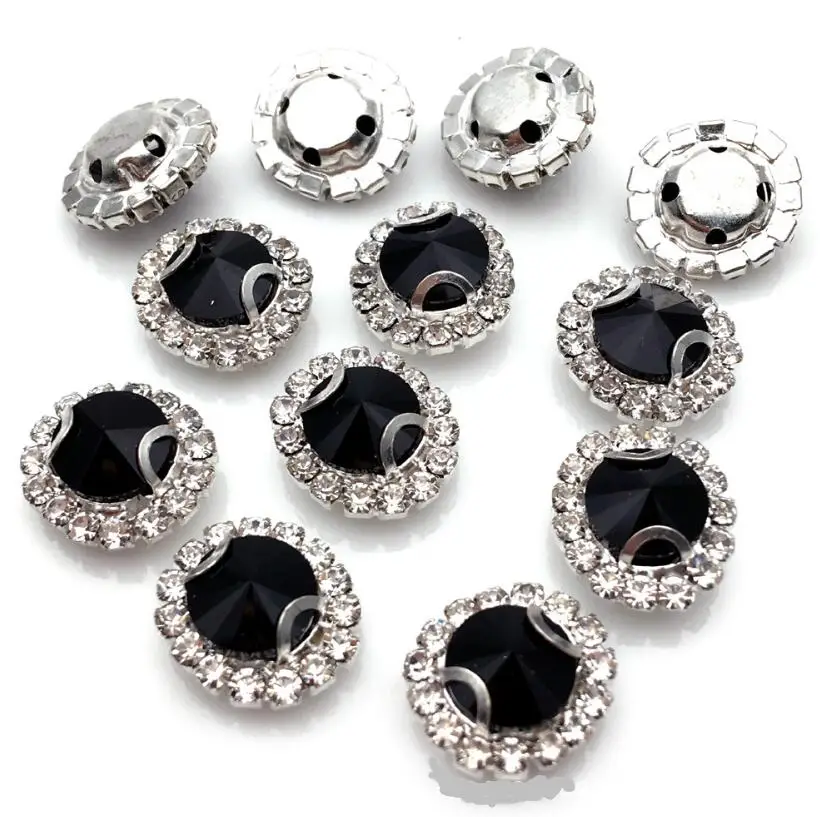 Sewing crystal button dress black big chinese custom coat fancy decorative metal rhinestone customized buttons for women clothes
