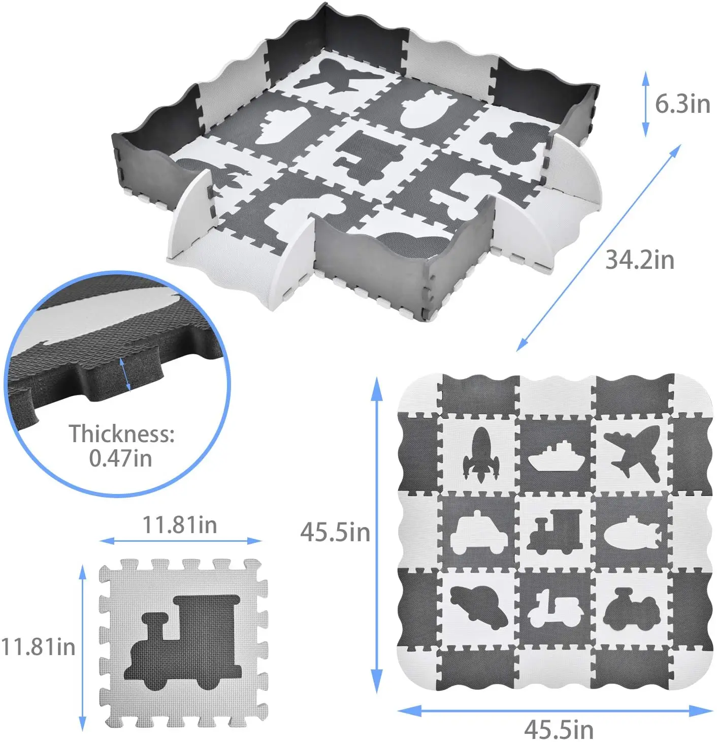 EVA Foam Play Puzzle Mat For Kids Interlocking Exercise Tiles Floor Carpet Rug