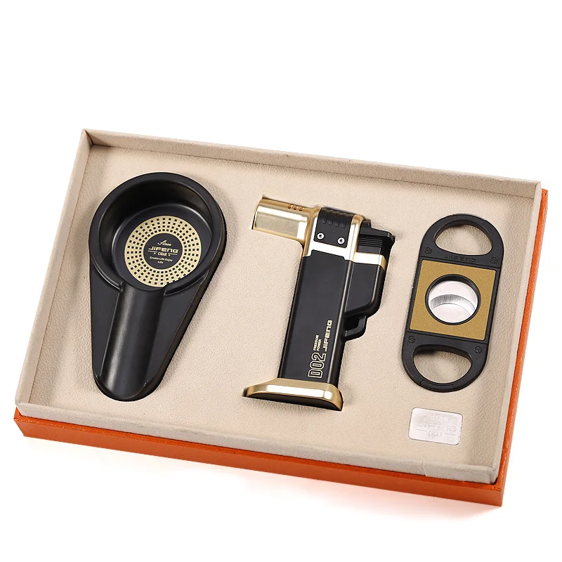 JIFENG JF-TZ239 cheap cigar accessories gift set cigar tools lighter ashtray and cutter 3 in 1 for promotion gift
