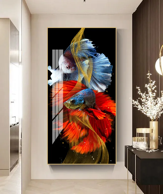 Luxury light luxury corridor living room koi fish painting crystal wall painting fish