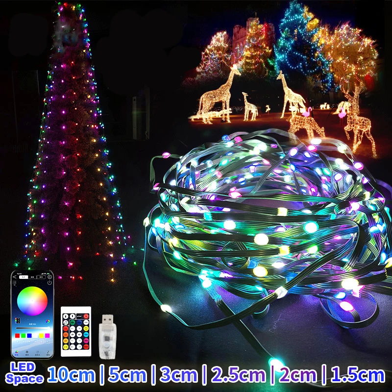 DC12V WS2815/WS2818 4Pin Pebble Seed LED Pixel String Light RGB Addressable IP67 Green Wire 5cm/10cm Pitch 50ct/100ct/200ct Long