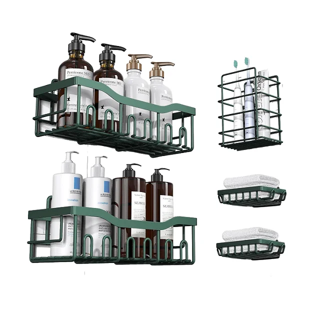 Shower Caddy 5 Pack Adhesive Organizer No Drilling Large Capacity Rustproof Carbon Steel Bathroom Organizer Shower Shelves