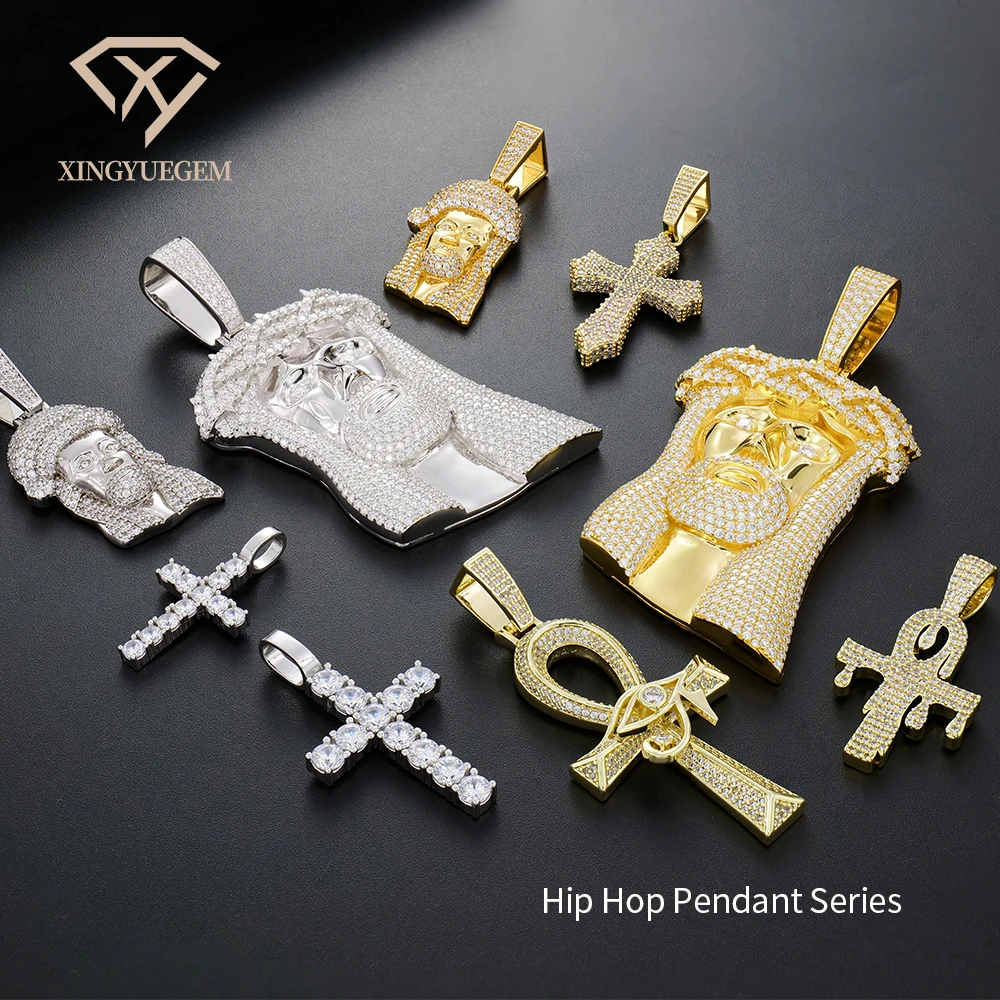 High quality hip hop men jewelry custom 925 silver jesus cross ice out chain necklace vvs mossanite moissanite diamond pendant