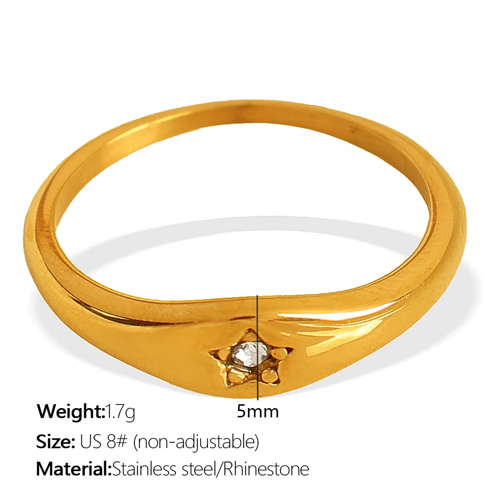 Wholesale Ready to Ship stainless steel ring CZ zircon star geometric shaped gold plated finger rings set