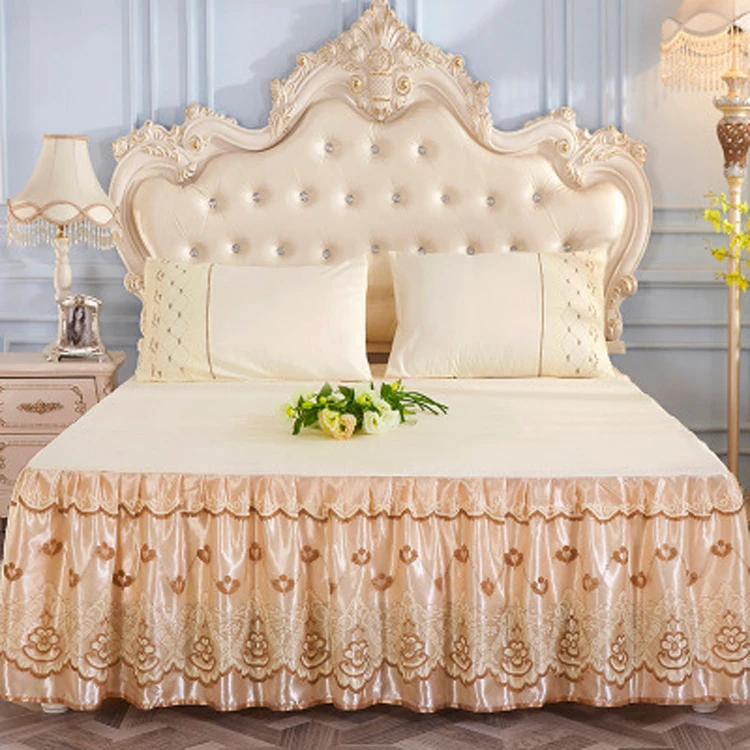 
European style lace bed skirt three-piece modal bed skirt solid color bed cover bedding set 