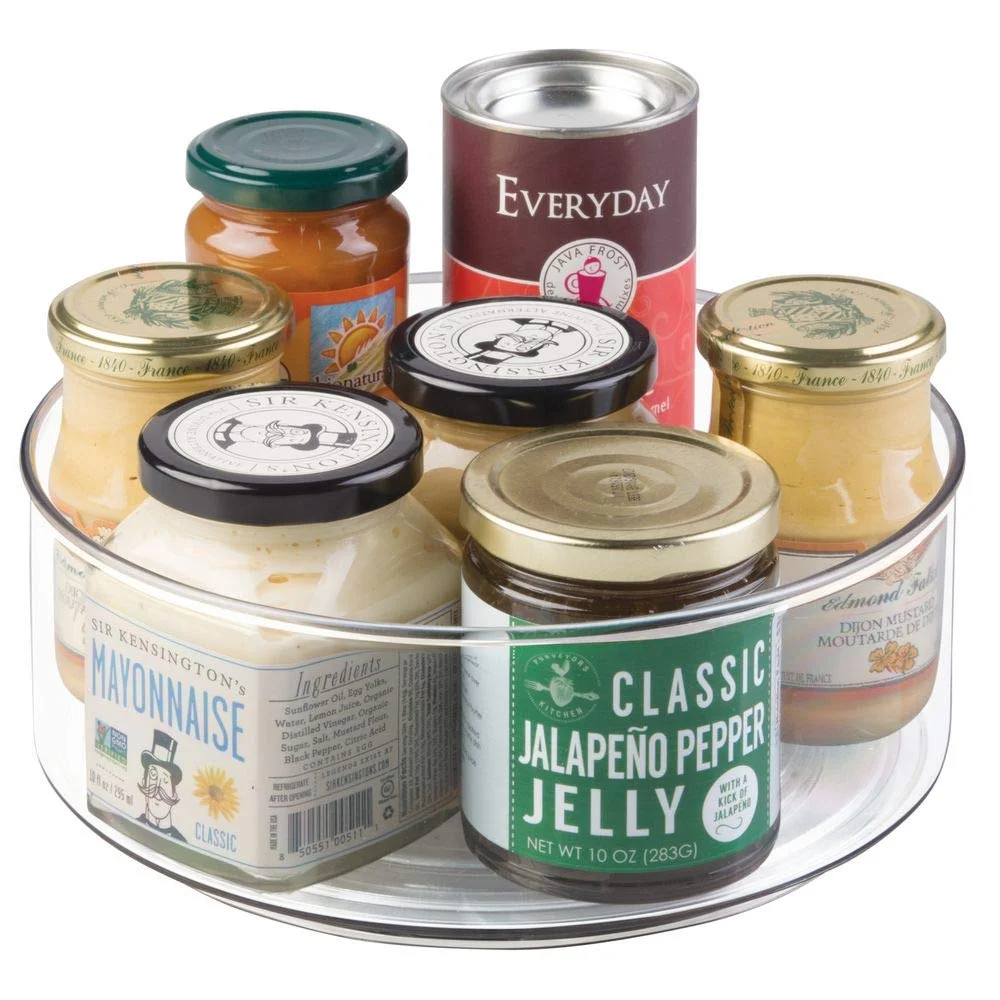 Clear plastic turntable lazy susan for kitchen food containers 3 compartment