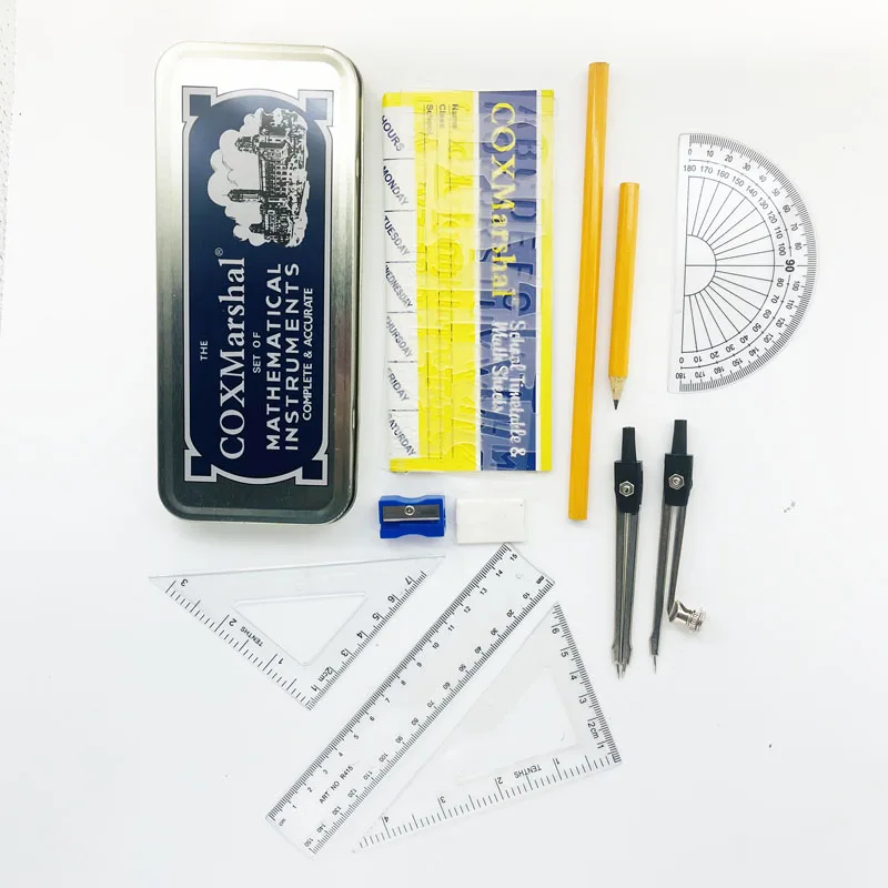Automatically Produced Ruler Divider Compass Pencil Eraser Sharpener etc Cox Marshal Brand Geometry Math Set for Students
