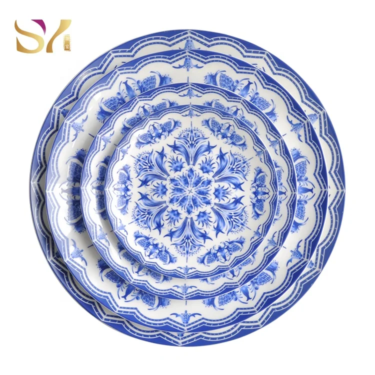 custom logo china tableware blue and white flower ceramic Dessert Plates set for wedding