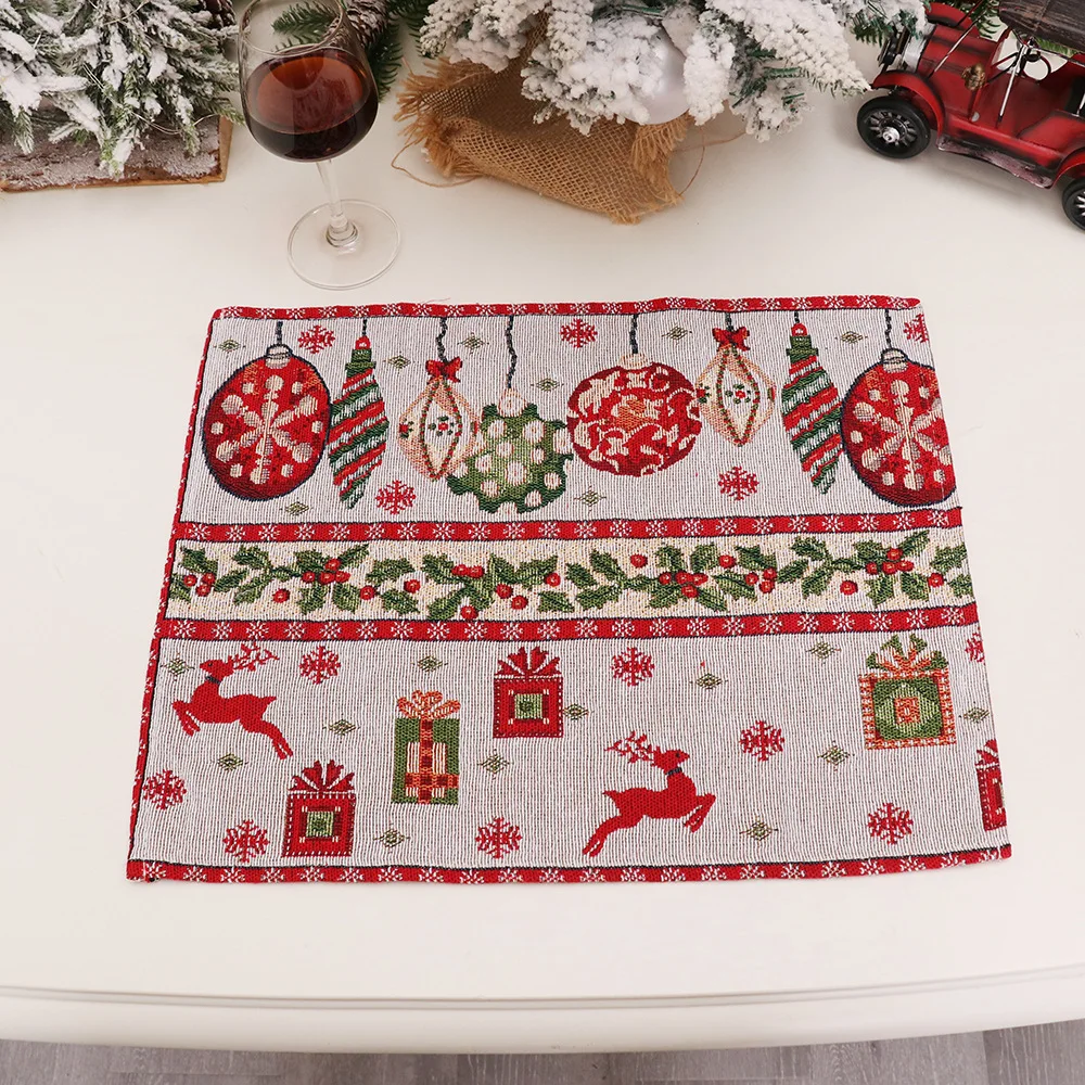 Forest Reindeer Vintage Christmas Eve White Snowflakes Holiday Season Decorative Woven Tapestry Placemats Christmas Table Mat