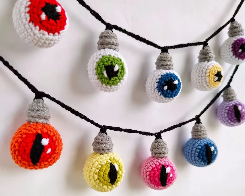Halloween Amigurumi Eyeball Crochet Eyeball Garland Crochet Light Bulb Garland