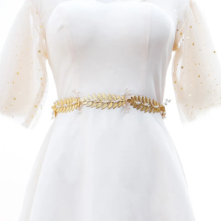 Metal Waist Chain Wedding Bridal Jewelry Body Chain Women Wedding Decoration Accessories Banquet Sash Belt With Ribbon