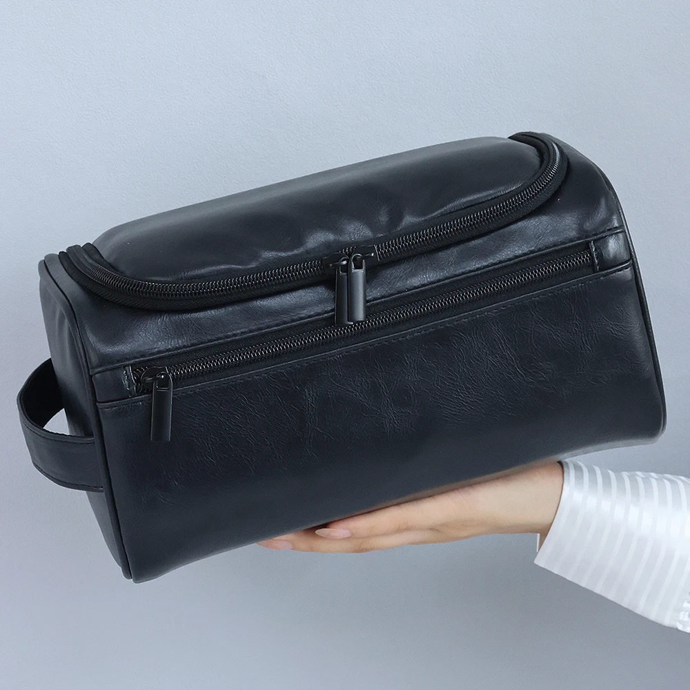 Wholesale Factory Gentleman Business Travel Travel Toiletry Bag Portable Waterproof PU Toiletry Hanging Wash Bag for Men