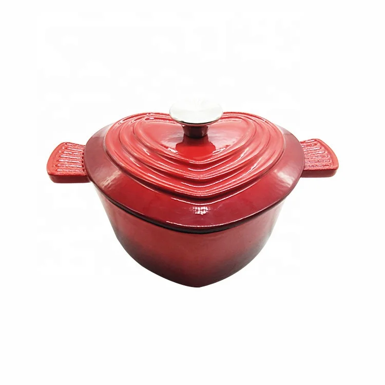 21cm China factory price dual handles enamel cast iron pink heart cooking pot set with lid