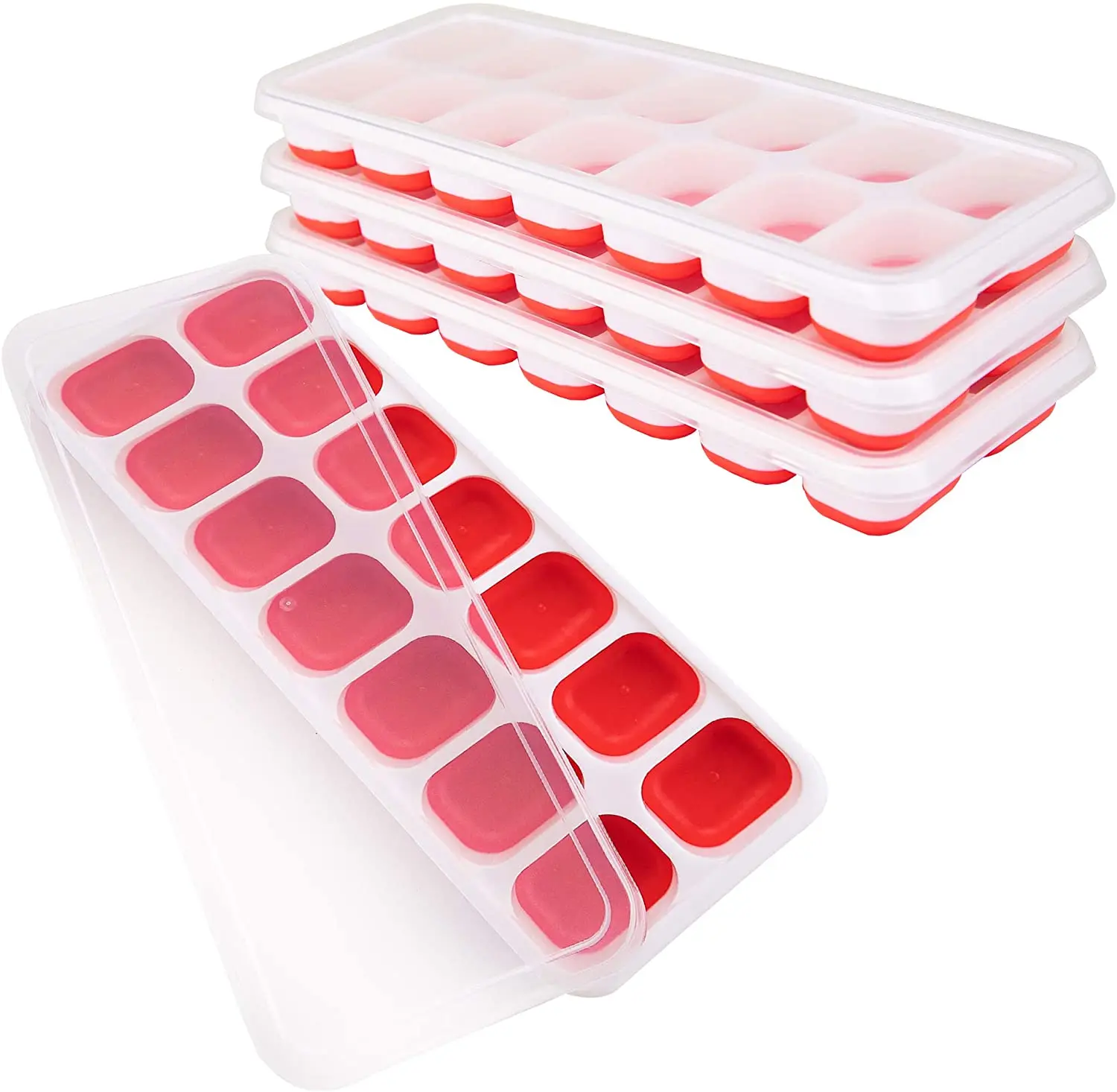 4 Pack Ice Cube Trays  Durable 14 Ice Cube Trays for Freezer With Lid Trays