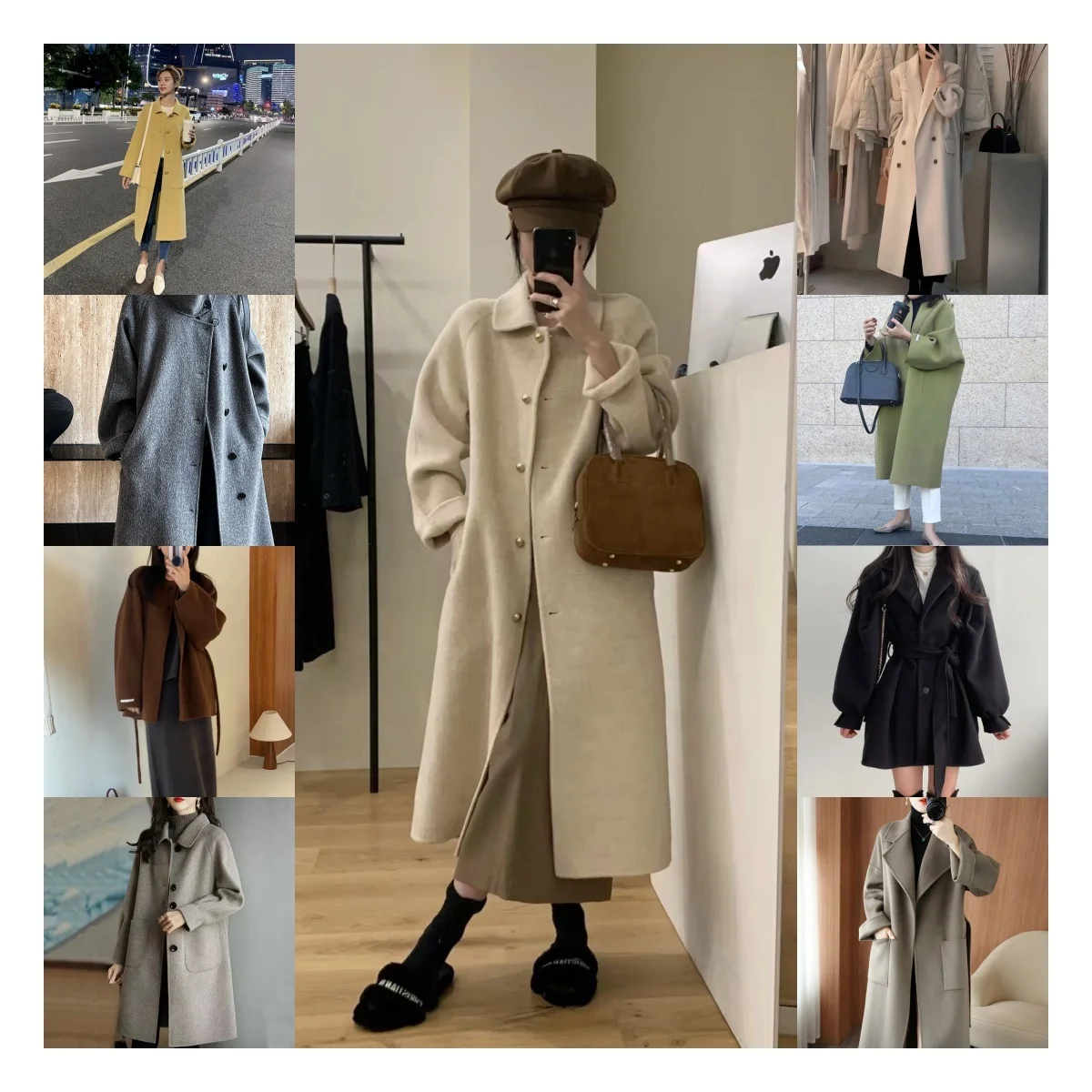 classic women overcoat cashmere wool full length coat with belt ladies cashmere jacket
