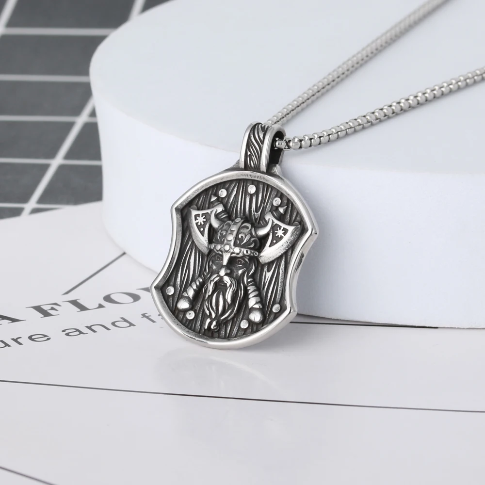 Vintage Nordic Celtic Warrior Pendant Viking Stainless Steel Odin Double Axe Shield Pendant