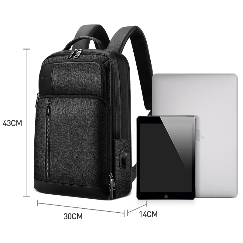 BOPAI Men Business 15.6 Laptop Bag Custom Luxury Cow Anti Theft Expandable Back Pack USB Charging Real Genuine Leather Backpack