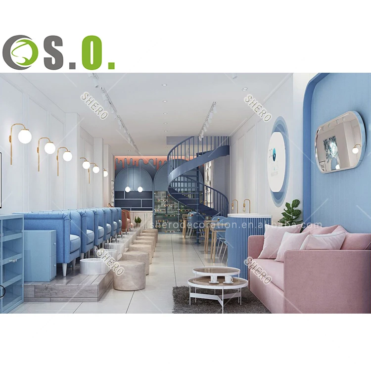 Beauty nail bar salon kiosk decoration and furniture custom wood display counter