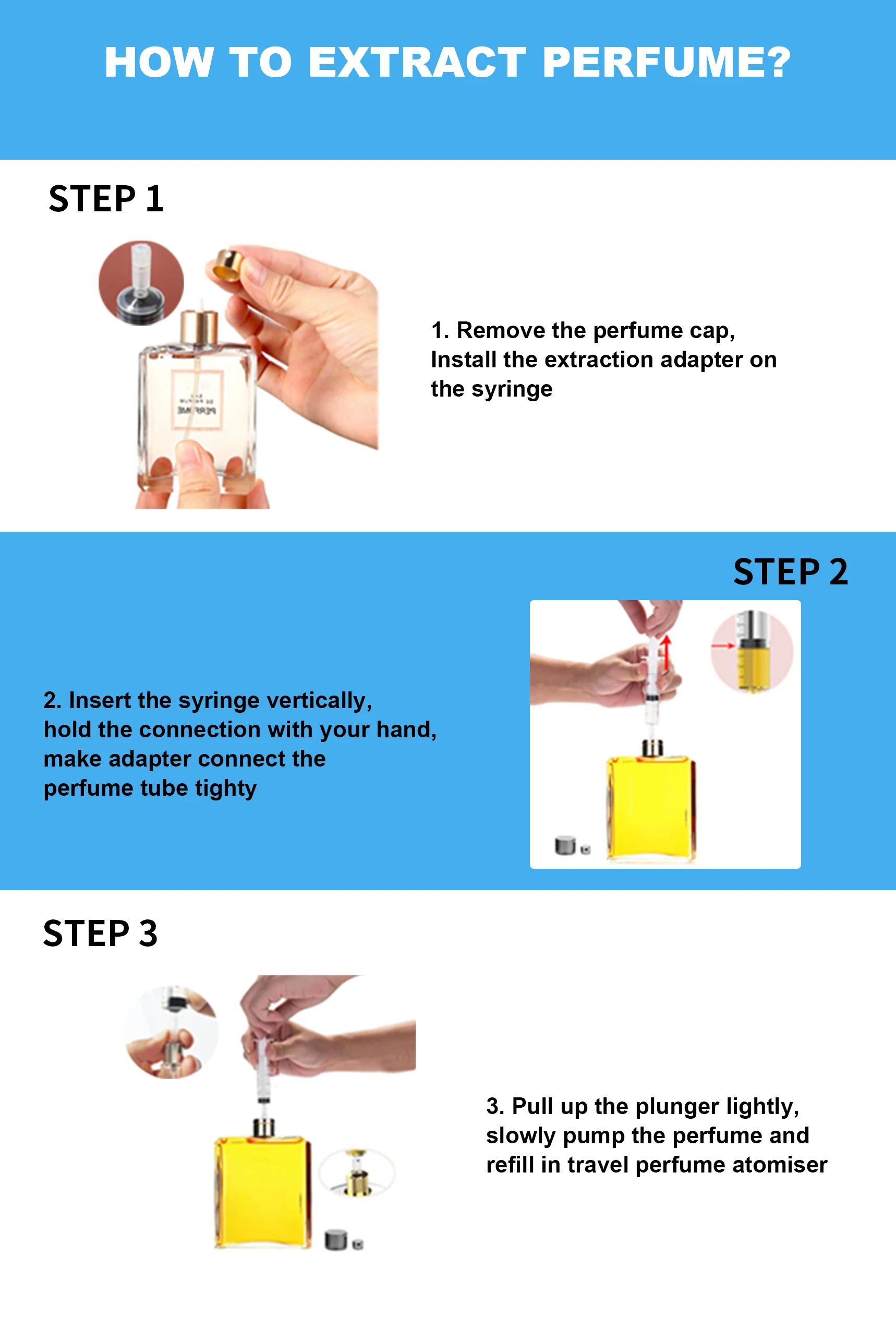 10ml Plastic Syringe with Extraction Adapter Perfume Refill Tool Perfume Decanting Supplies for Travel Empty Perfume Bottle