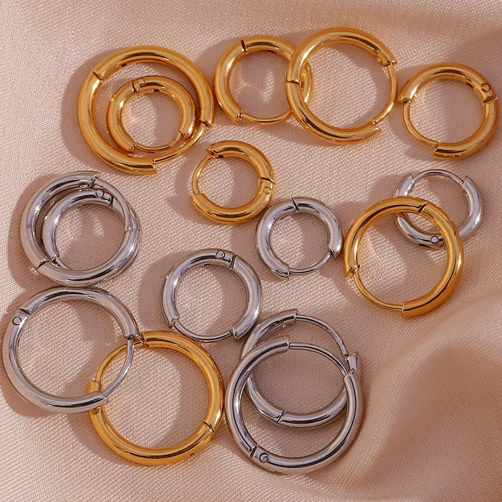 Earings Jewelry Women 18k Gold Plated Huggie Hoop Hypoallergenic Chunky Stainless Steel Valentines Day Gift