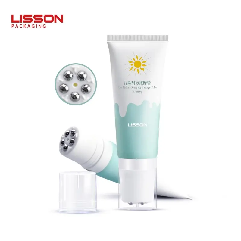 Plastic Massage Cream Tube Body Massage Lotion Roller Tube Cosmetic Packaging Tube with 5 Roller Ball Applicator