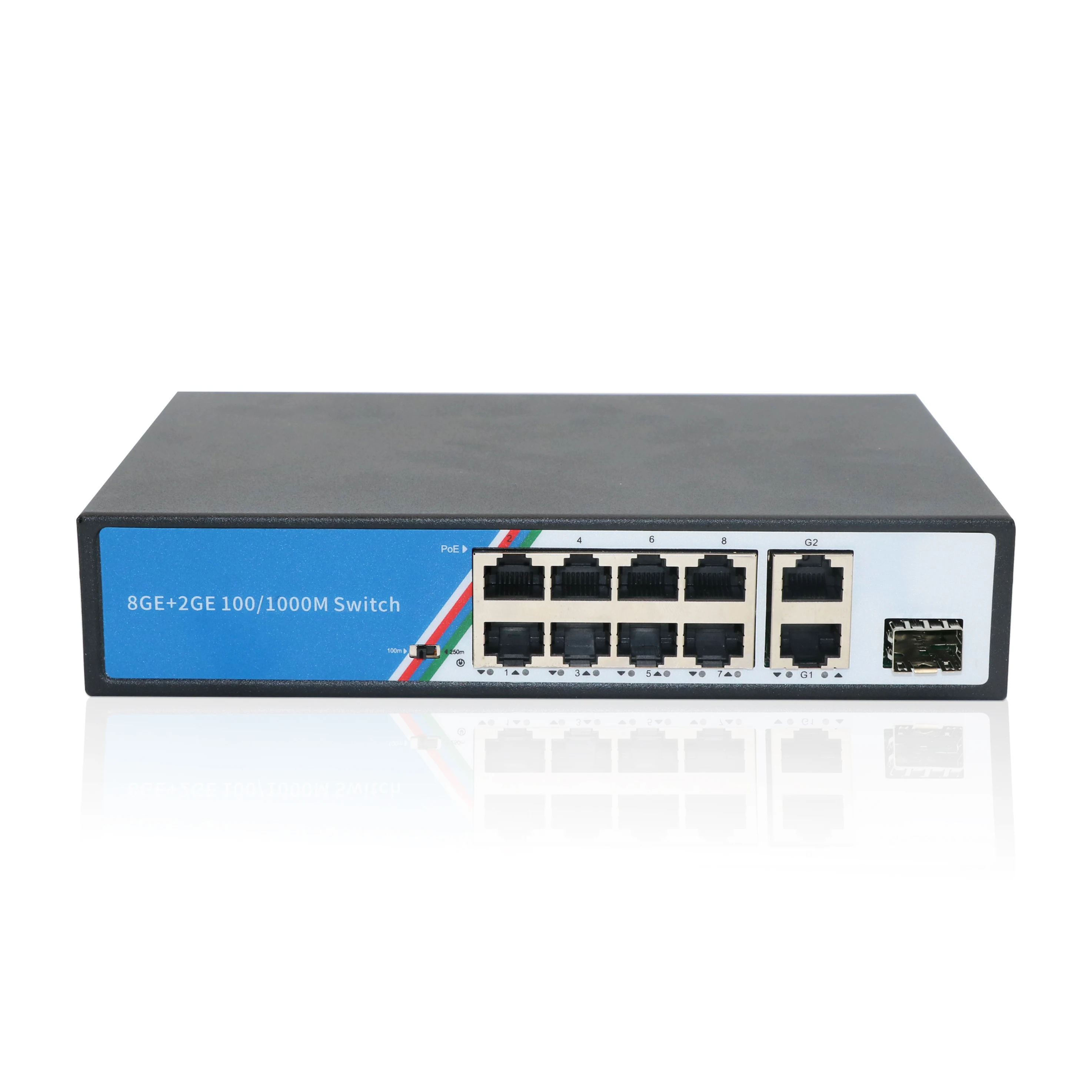 48 В Oem/odm 8-канальная Sfp гигабитная настольная неуправляемая сетевая камера видеонаблюдения с молниеносной защитой 4 кВ 8 портов Ai 2 Up Link Poe Switch