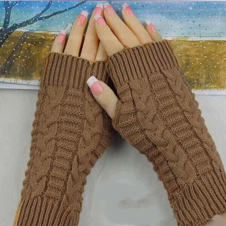 Knitted Wool Warm Arm Cover for Men Women Mid-length Ski Finger Fashion Arm Hand Gloves New Style Jacquard Autumn Winter Picture