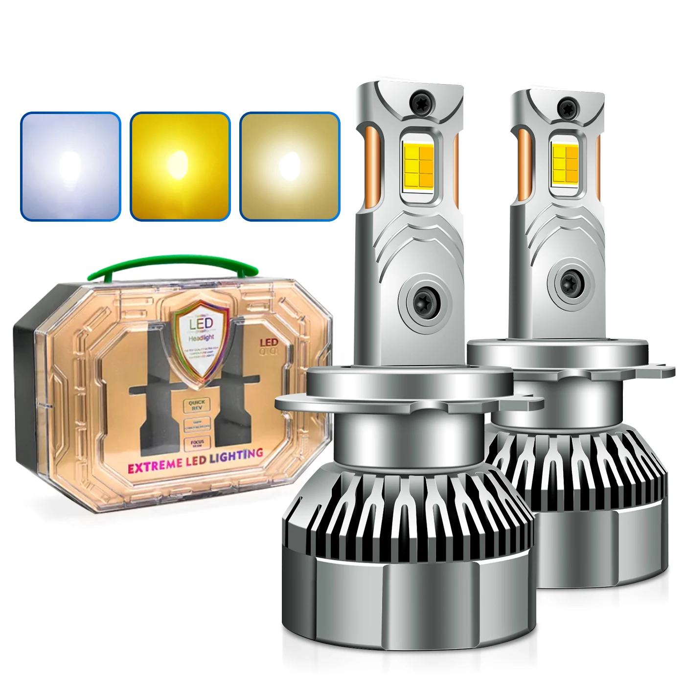 H11 Led Headlight Bulb High Power 110W Double Copper Tube 12V Cars Extreme Headlamps 3 Color Auto Interllight System