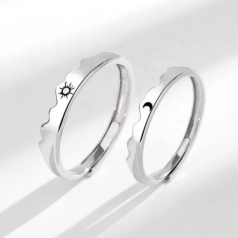 925 Sterling Silver Sun Moon Couple Rings Open Adjustable Ring Each Other Lover Couple Friends Gift Wedding Jewelry Rings