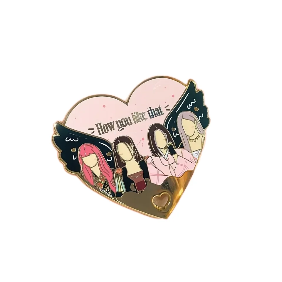 China High Quality Custom Gold Plated Black pink idol Characters Enamel Lapel Pin