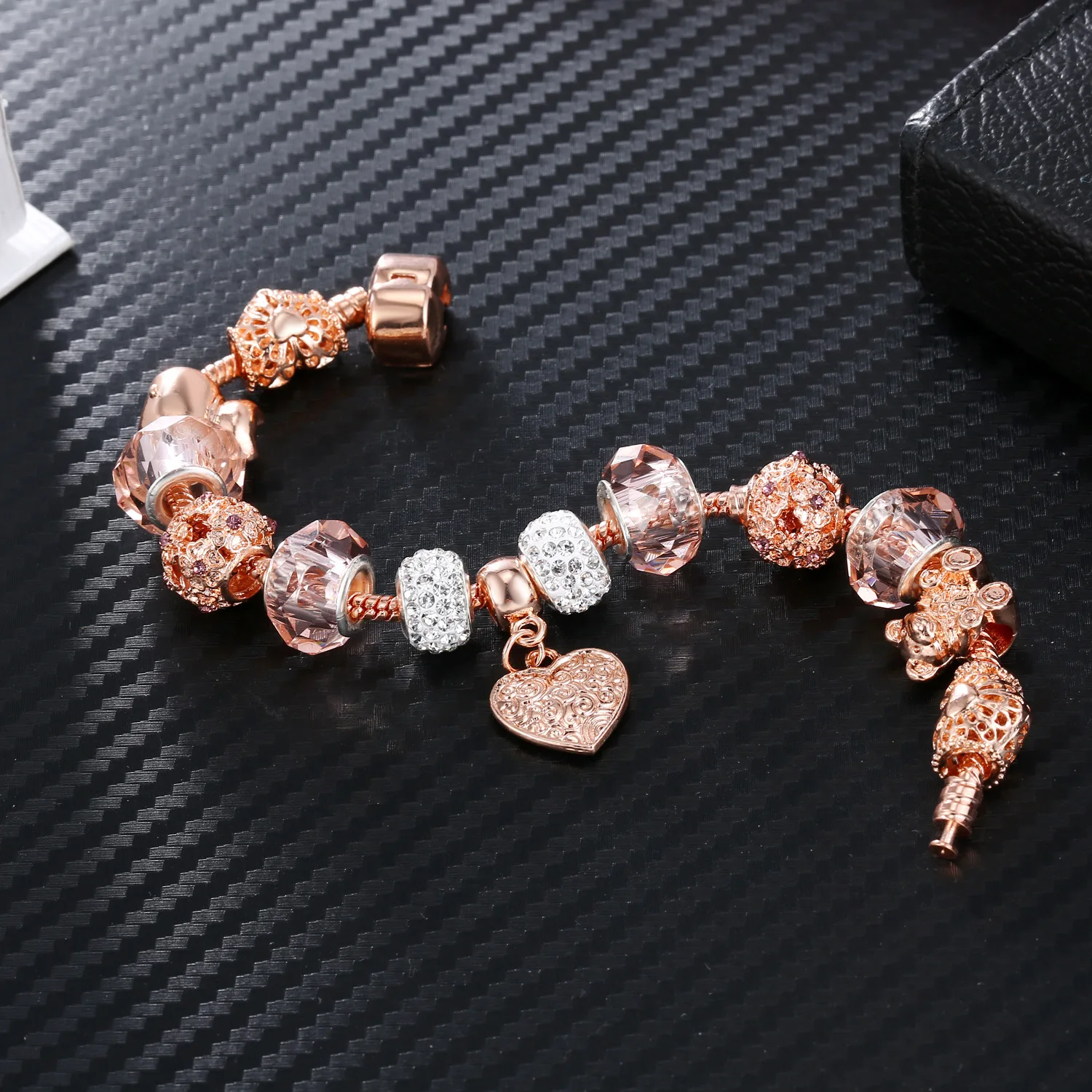 HOVANCI hot selling jewelry DIY charm bracelet crown heart woman rose gold diamond bracelet with charms bracelet