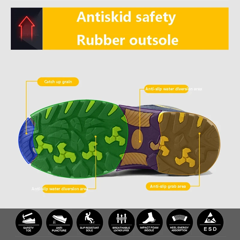 Suede Cow Leather Anti fire Steel Toe Anti smash Anti puncture Rubber sole Anti slip Work Safety Shoes