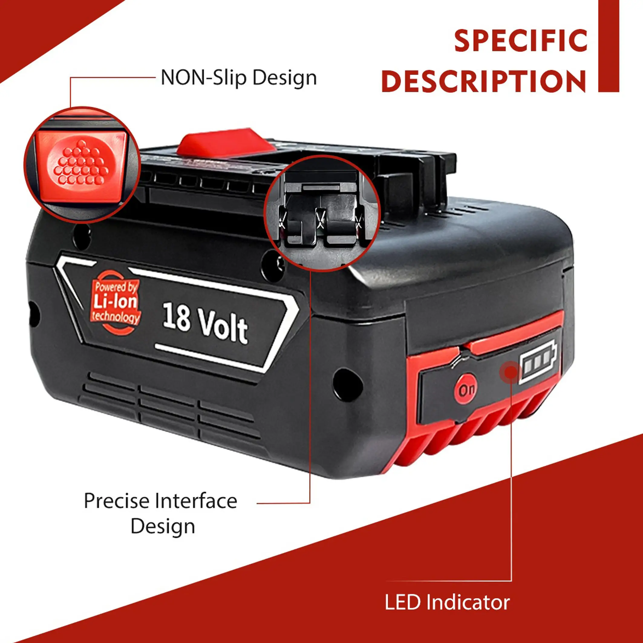 To compatible with BAT610G 18Volt 3.0Ah 4.0Ah 5.0Ah 6.0Ah Rechargeable Lithium ion Bosch Batteries
