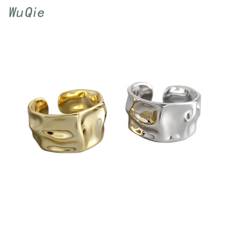 WuQie Minimalist Silver 925 Ring Irregular Bump Wild Surface Gold Plated Jewelry Wholesale Finger Rings