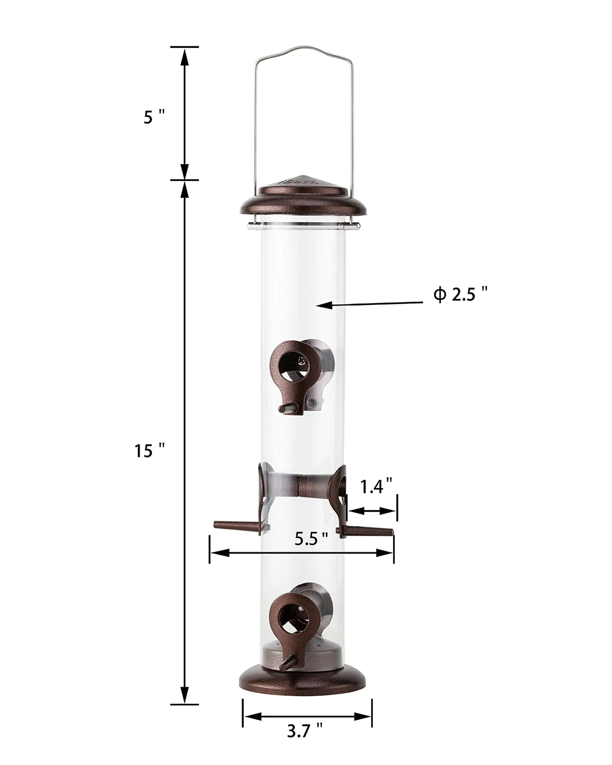 Metal Bird Feeders Brushed Copper Wild Bird Feeder for Outdoors Hanging All Metal Brushed Copper Finishing 14 Inch 6 Port