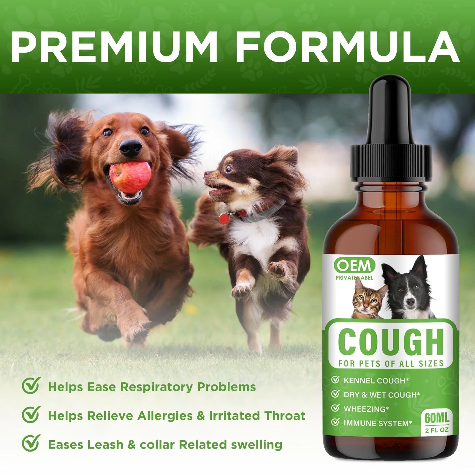 OEM Custom Private Label Kennel Cough Herbal Drops for Dogs & Cats Treatment Supplement Dog Cough Drops For Dogs - Cough Relief
