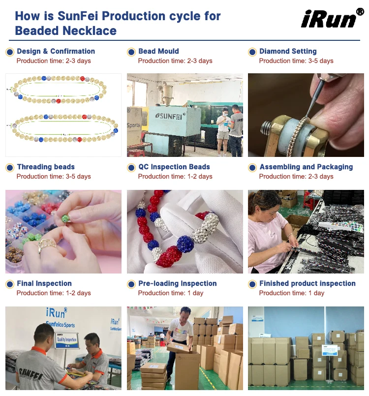 iRun Custom Rhinestone Baseball Inspired Beaded Necklace Athletes Sport Discoball Necklaces Polymer Clay Beaded Necklace