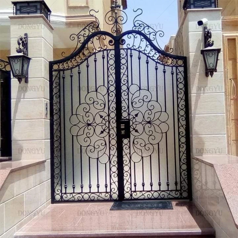 Latest design fancy front security wrought iron door for apartment Entry Main Double Front Wrought Iron Door for House Doors