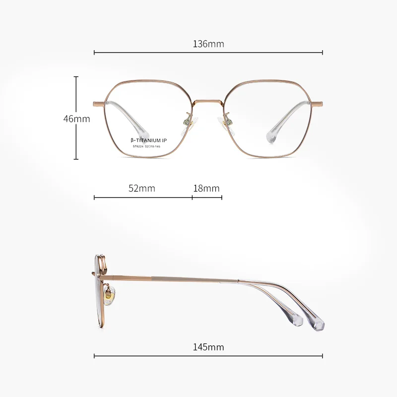 ST6224 Custom Logo Ultra-light Titanium Eyeglasses Square Optical Frame Business Style Glasses Metal Eyeglasses